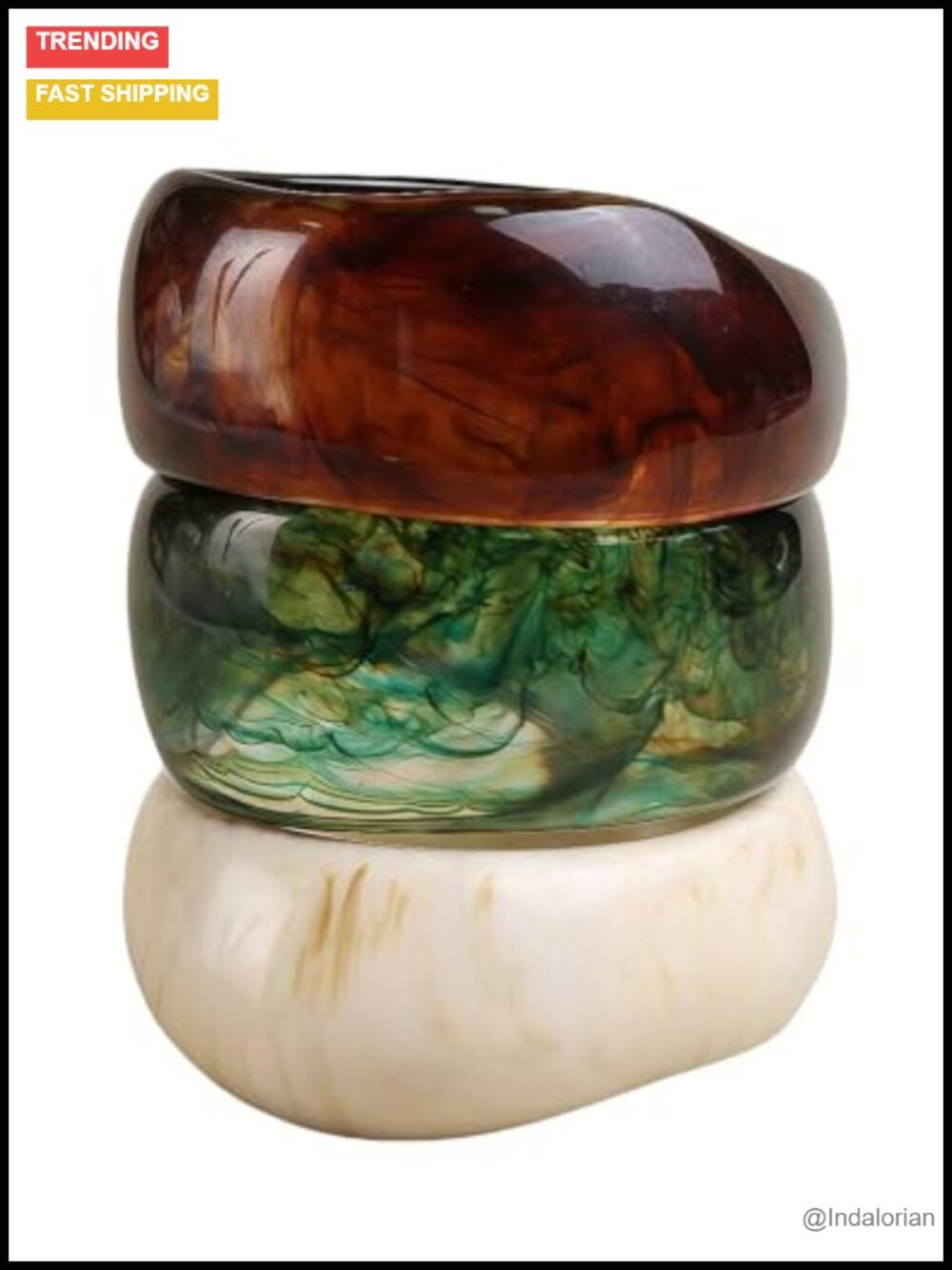 Chunky Resin Acrylic Bangle Bracelets Wide Geometric Stackable Set of 3